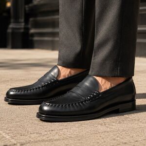 J Crew Penny Loafers Mens 9 Black Leather Sole Business Preppy Luxury Shoes